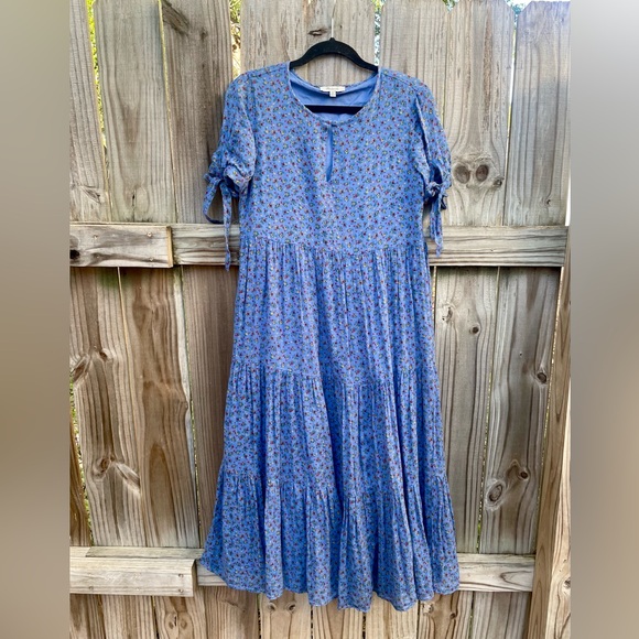 Madewell Tie-Sleeve Tiered Midi Dress in Calico Floral - Picture 4 of 8